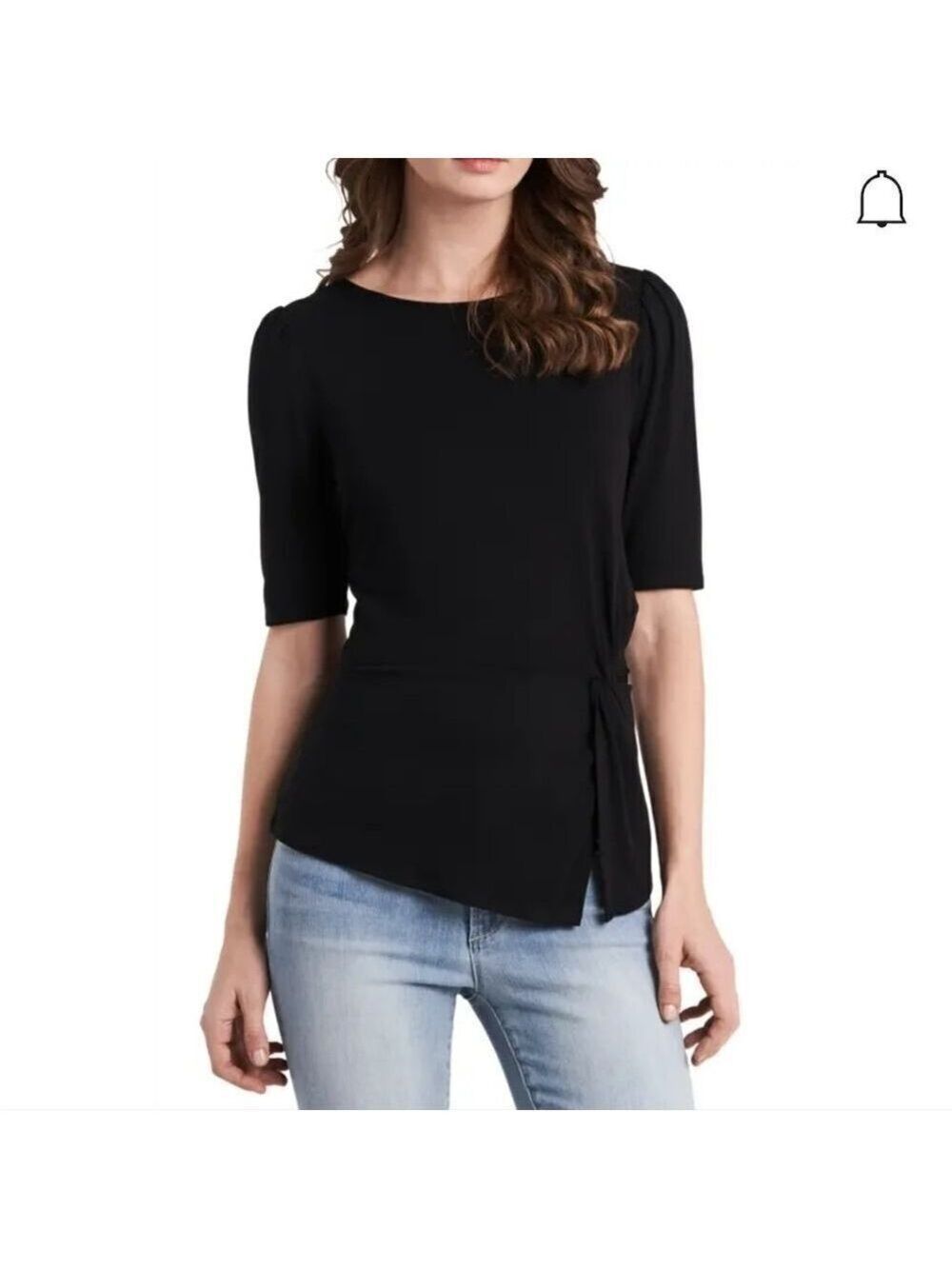 VINCE CAMUTO SOLID Side-twist Split-hem Top In Rich Black